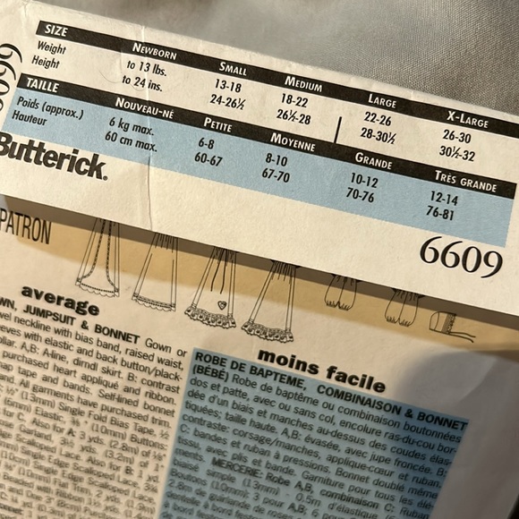 Butterick uncut sewing pattern heirloom christening gown jumpsuit and bonnet - Picture 2 of 4